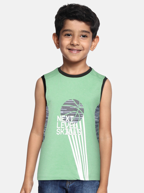 

GAME BEGINS Boys Green & Charcoal Grey Printed Cotton T-shirt