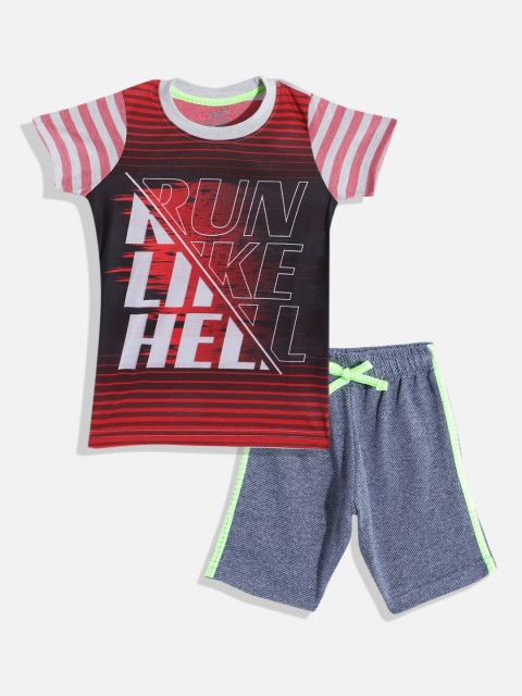 

GAME BEGINS Boys Red & Grey Melange Graphic Printed Cotton Clothing Set