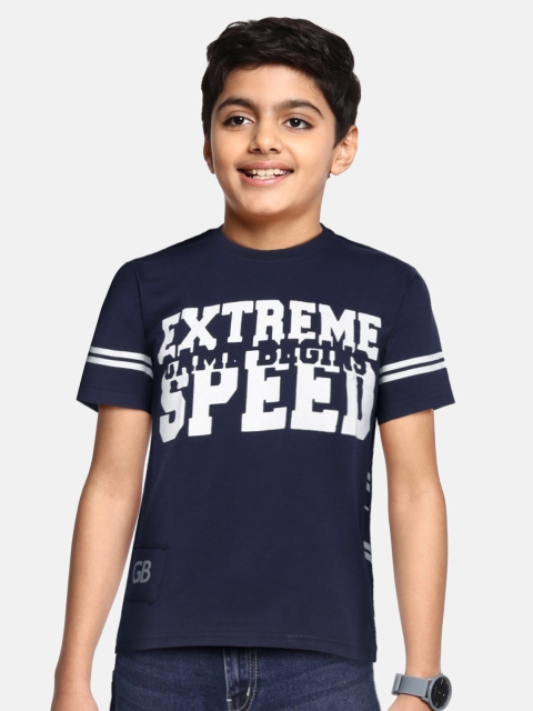 

GAME BEGINS Boys Navy Blue & White Printed Pure Cotton T-shirt