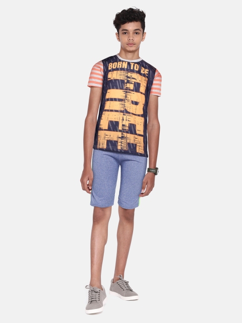 

GAME BEGINS Boys Charcoal Grey & Peach-Coloured Typography Print T-shirt with Shorts