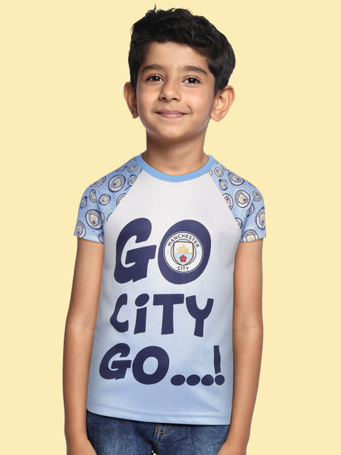

GAME BEGINS Boys Blue Typography Manchester City Printed T-shirt
