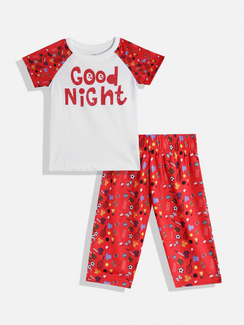 

GAME BEGINS Boys White & Red Printed Cotton T-shirt with Trousers