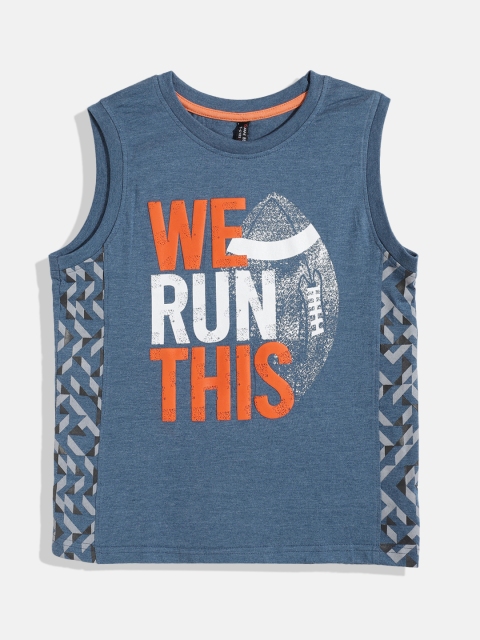 

GAME BEGINS Boys Blue & Orange Typography Print Cotton T-shirt