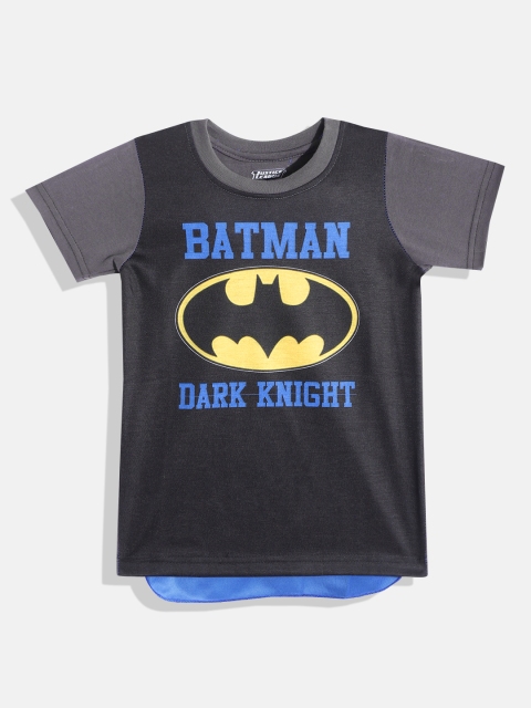 

GAME BEGINS Boys Black & Blue Batman Printed Cotton T-shirt with Attached Cape