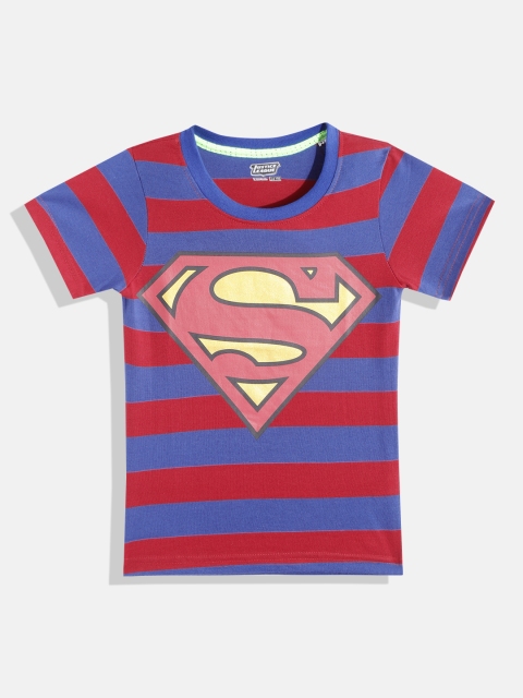 

GAME BEGINS Boys Blue & Red Superman Printed & Striped Cotton T-shirt