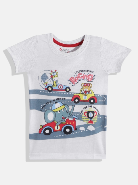 

GAME BEGINS Boys White & Grey Printed Cotton T-shirt