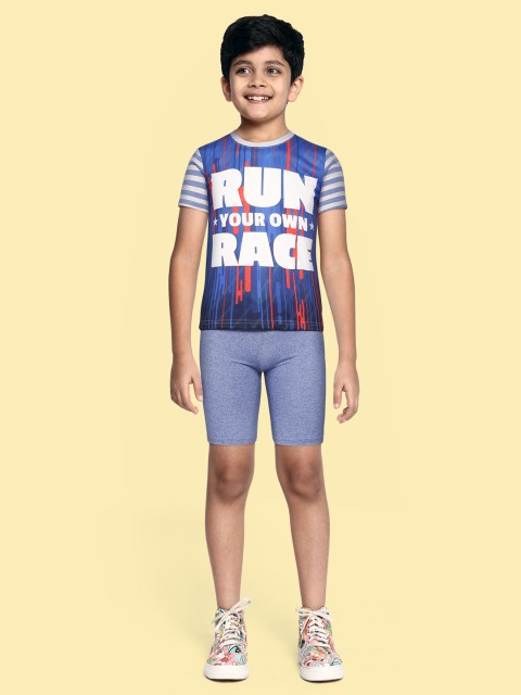 

GAME BEGINS Boys Blue & White Printed Cotton T-shirt with Shorts