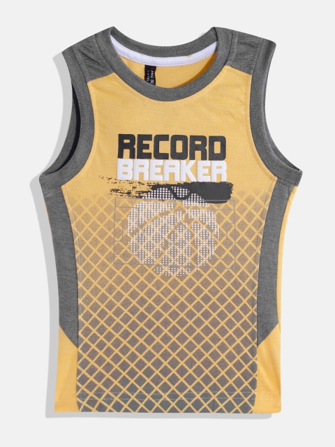 

GAME BEGINS Boys Yellow & Grey Printed T-shirt