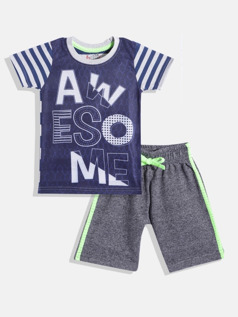 

GAME BEGINS Boys Navy Blue & White Typography Printed Cotton Clothing Set