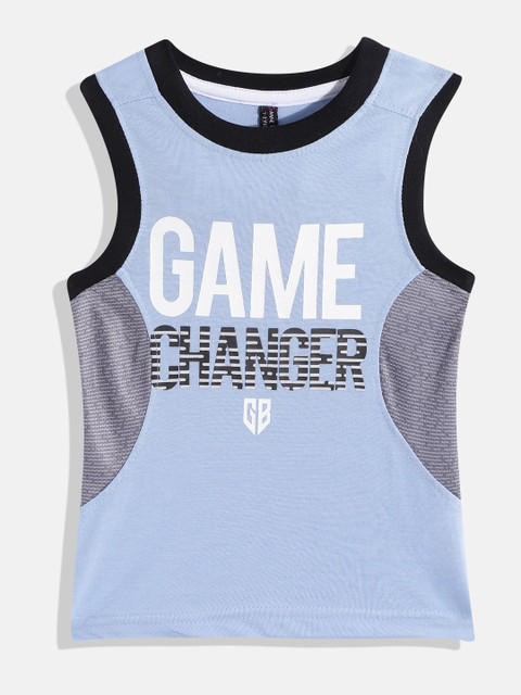 

GAME BEGINS Boys Blue & Grey Typography Printed Cotton T-shirt