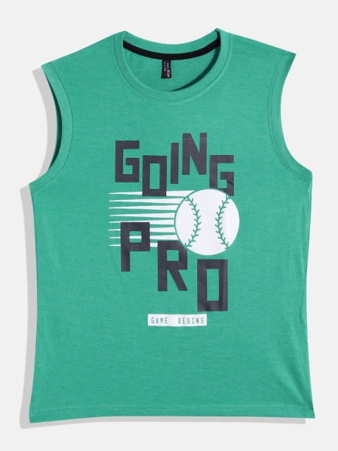 

GAME BEGINS Boys Green & White Printed T-shirt