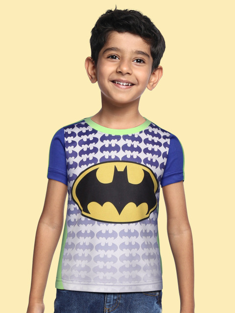 

GAME BEGINS Boys White & Blue Batman Printed Cotton T-shirt