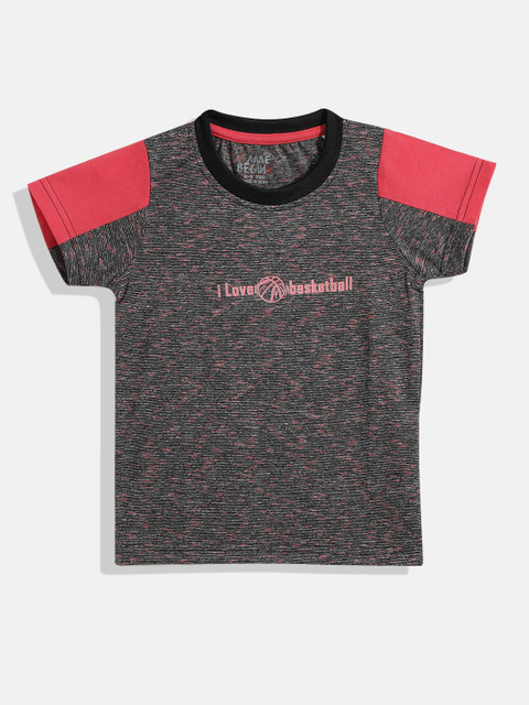 

GAME BEGINS Boys Charcoal Grey & Pink Self Design Cotton T-shirt