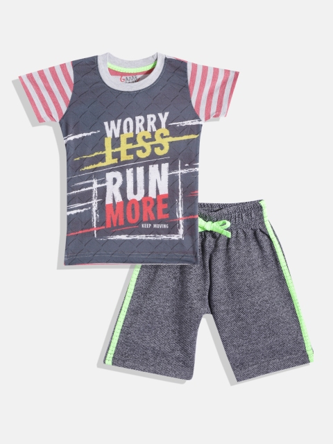 

GAME BEGINS Boys Grey & Yellow Typography Printed Cotton Clothing Set