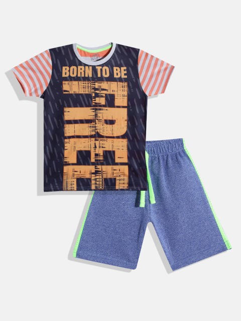 

GAME BEGINS Boys Blue & White Printed Cotton T-shirt with Shorts