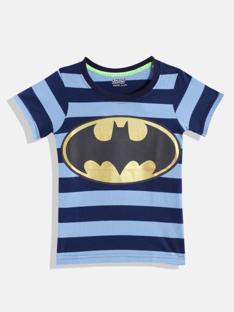 

GAME BEGINS Boys Blue & Black Striped Batman Print T-shirt