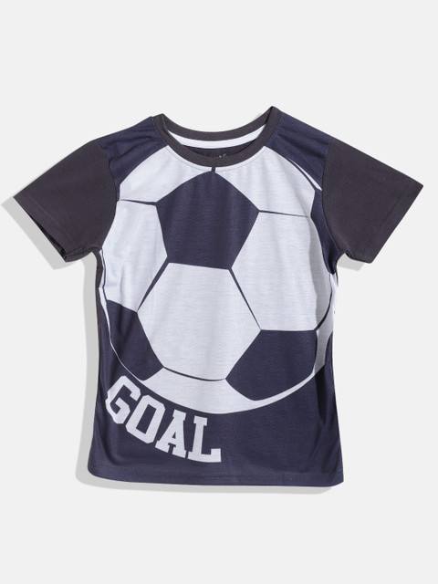 

GAME BEGINS Boys Navy Blue & Grey Printed Cotton T-shirt
