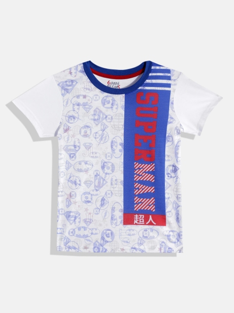 

GAME BEGINS Boys White & Blue Superman Print T-shirt