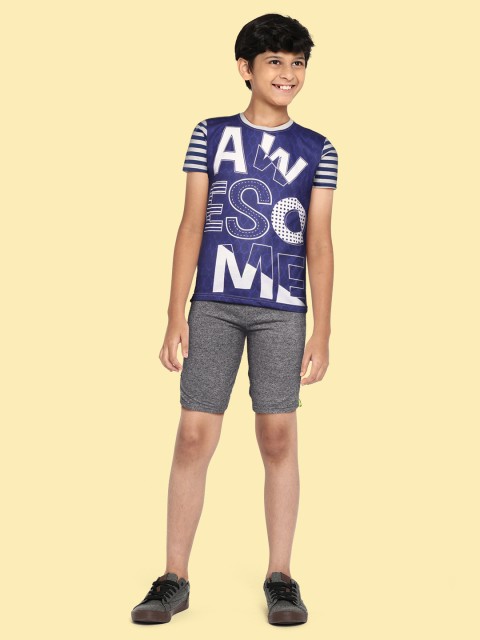 

GAME BEGINS Boys Navy Blue & Black Typography Print T-shirt with Shorts