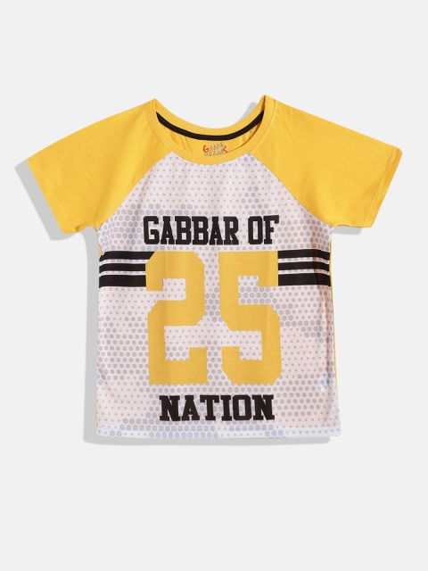 

GAME BEGINS Boys Off White & Yellow Typography Printed Cotton T-shirt