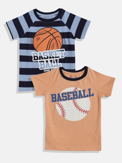 

GAME BEGINS Boys Pack of 2 Typography Print Cotton T-shirts, Navy blue