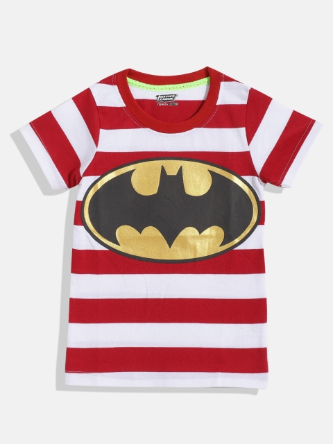

GAME BEGINS Boys Red & White Striped Batman Print Cotton T-shirt