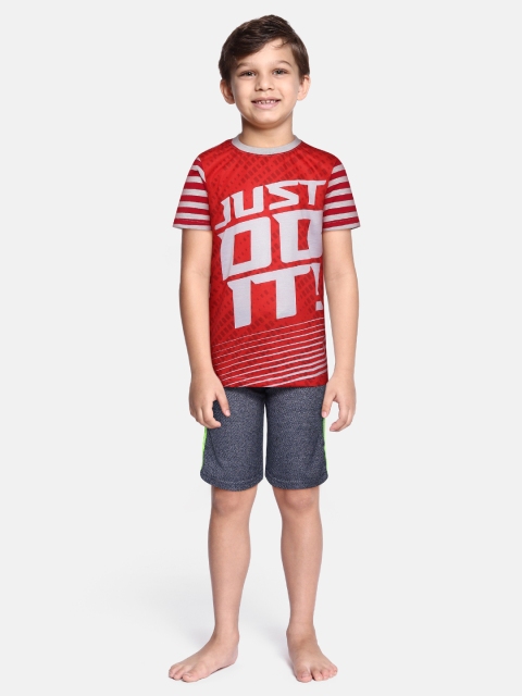 

GAME BEGINS Boys Red & Navy Blue Printed T-shirt with Shorts