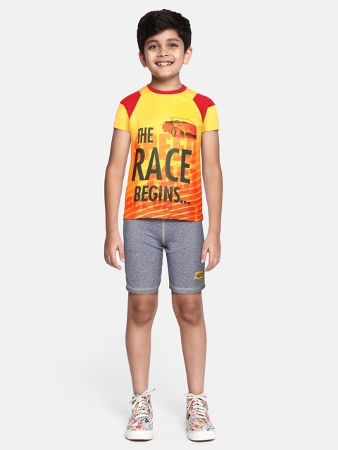 

GAME BEGINS Boys Yellow & Orange Graphic Printed T-shirt with Shorts