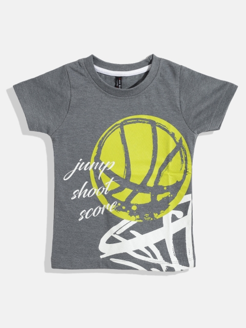 

GAME BEGINS Boys Grey & Neon Green Printed T-shirt