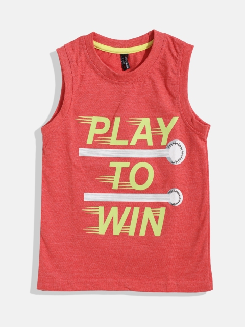 

GAME BEGINS Boys Coral Orange & Fluorescent Green Typography Printed Cotton T-shirt