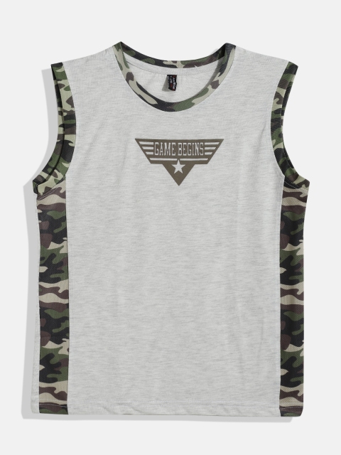 

GAME BEGINS Boys Grey Melange Brand Logo Printed Cotton T-shirt