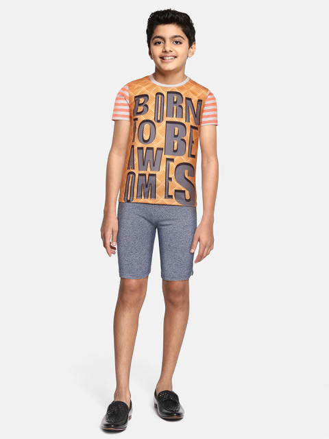 

GAME BEGINS Boys Orange & Blue Printed Cotton T-shirt with Shorts