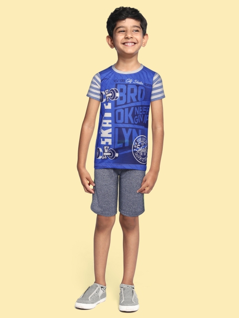 

GAME BEGINS Boys Blue & Black Typography Print T-shirt with Shorts