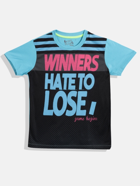 

GAME BEGINS Boys Black & Blue Printed T-shirt