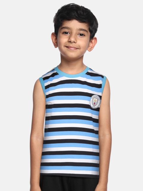 

GAME BEGINS Boys White & Blue Striped Manchester City T-shirt
