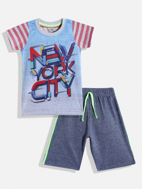 

GAME BEGINS Boys Blue & Red Typography Print T-shirt with Shorts
