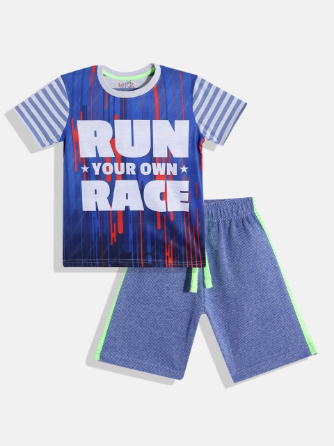 

GAME BEGINS Boys Blue & White Printed Cotton T-shirt with Shorts