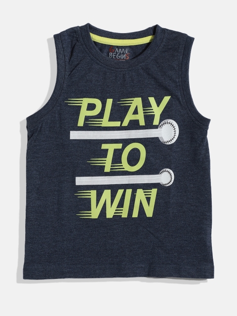 

GAME BEGINS Boys Navy Blue & Sage Green Printed T-shirt