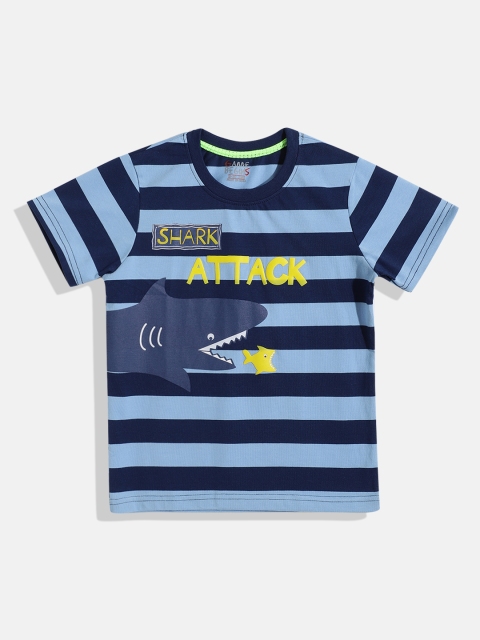 

GAME BEGINS Boys Blue & Yellow Striped & Typography Print Cotton T-shirt