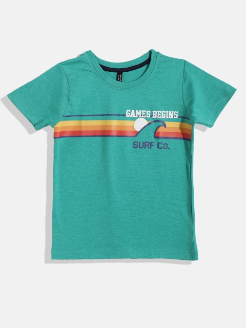 

GAME BEGINS Boys Sea Green & Yellow Striped Pure Cotton T-shirt