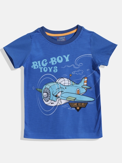 

GAME BEGINS Boys Blue & White Typography Print Cotton T-shirt