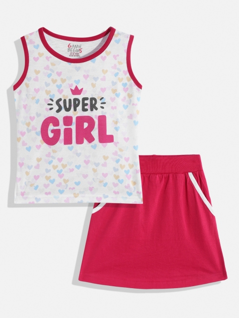 

GAME BEGINS Girls Assorted Printed Cotton T-shirt with Skirt