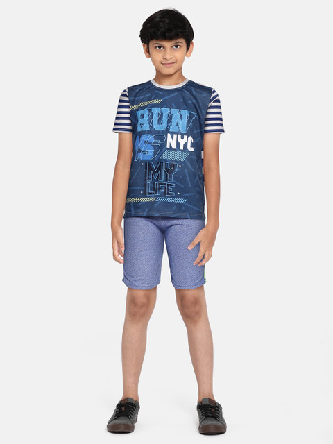 

GAME BEGINS Boys Blue & White Printed Typography Print T-shirt with Shorts