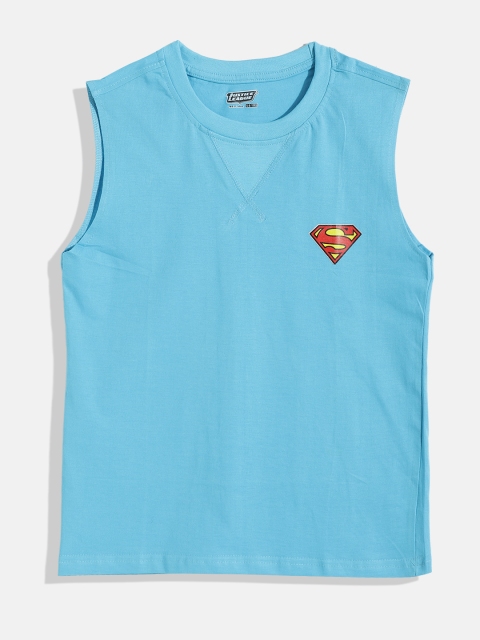 

GAME BEGINS Boys Blue & Red Pure Cotton Superman Logo Print T-shirt
