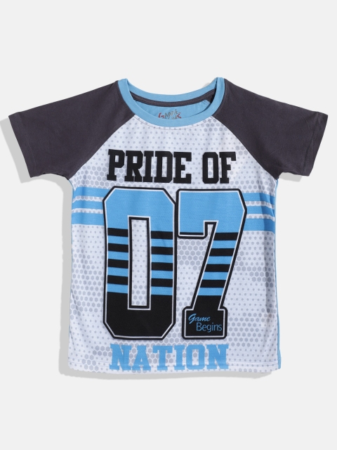 

GAME BEGINS Boys Blue & Grey Pure Cotton Typography Print T-shirt
