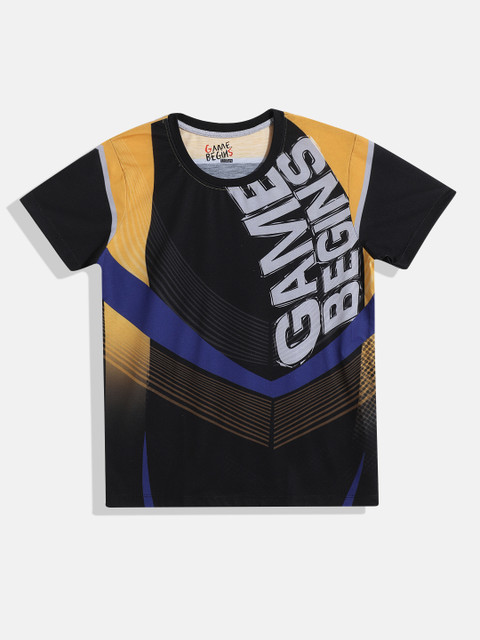 

GAME BEGINS Boys Black & Grey Brand Logo Print T-shirt