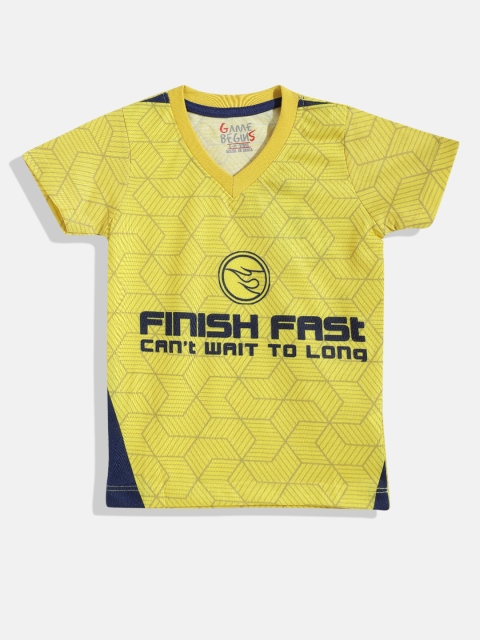 

GAME BEGINS Boys Yellow & Navy Blue Cotton Graphic Print T-shirt