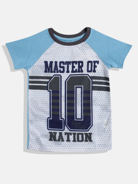 

GAME BEGINS Boys Grey & Blue Pure Cotton Graphic Print T-shirt
