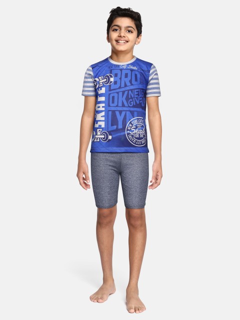 

GAME BEGINS Boys Blue & Off-White Typography Print T-shirt with Shorts