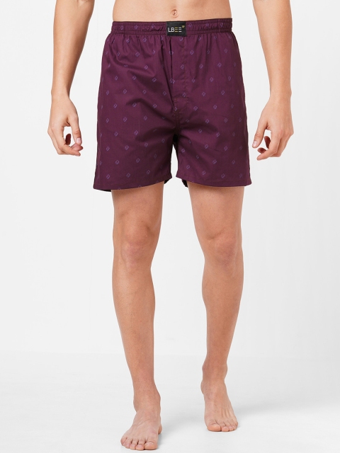 

LBEE Men Maroon Printed Cotton Lounge Shorts